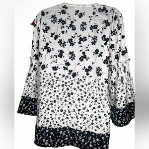 Karl Lagerfeld Shirt S Black White Floral 3/4 Sleeves Lace Trim Polyester Blend